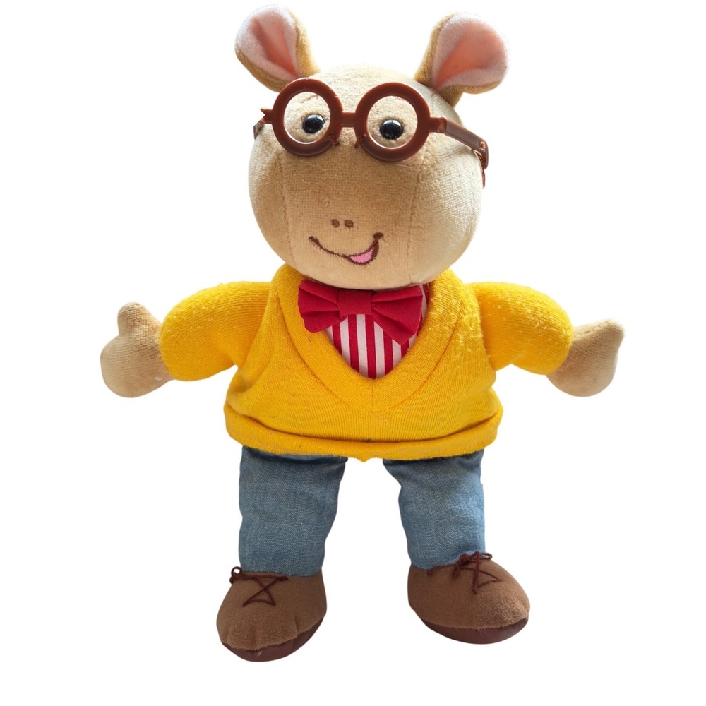 Arthur PBS Aardvark Plush Stuffed Animal 8" Yellow Sweater Glasses Vintage Toy